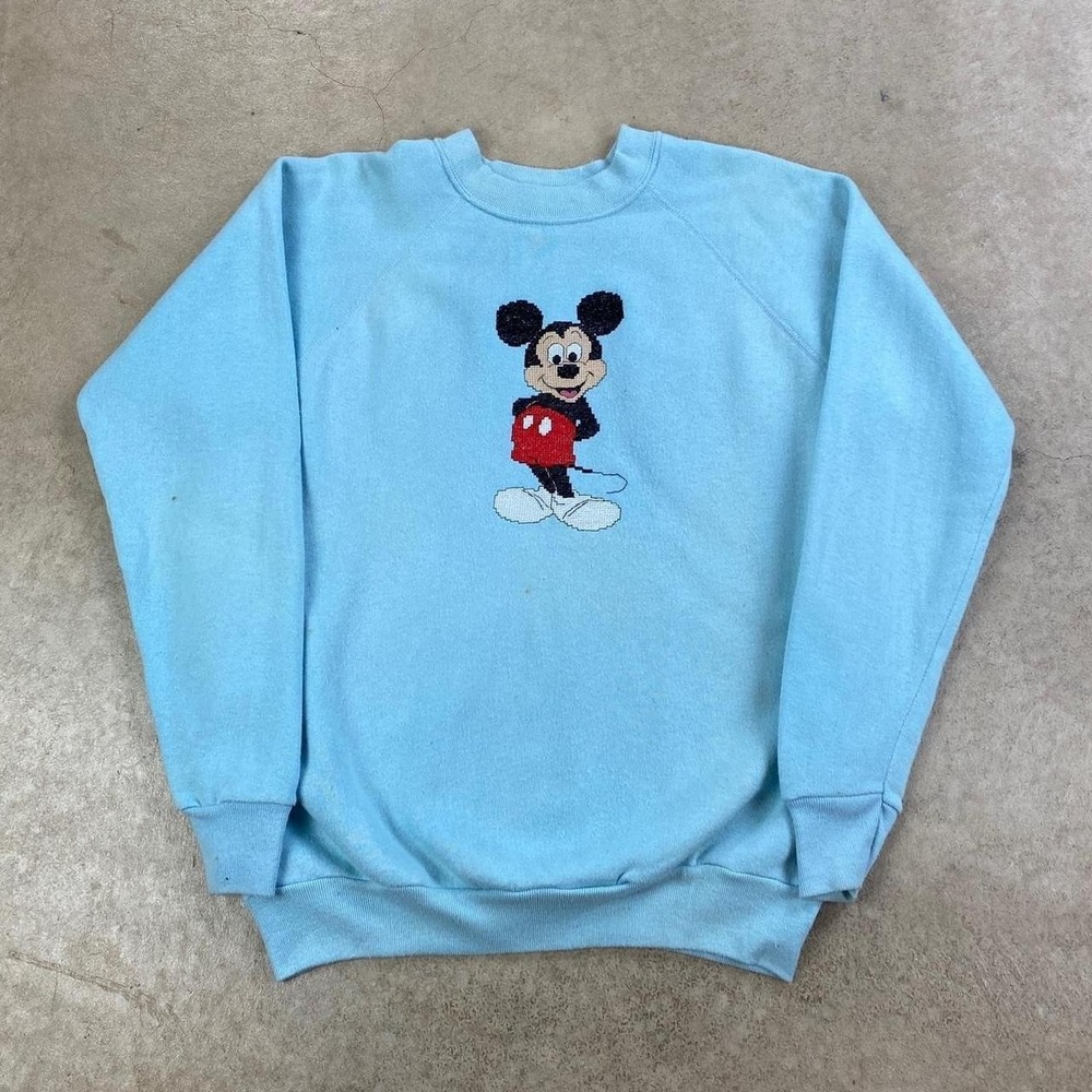 Vintage 80s Disney Mickey Mouse Sweatshirt Size Large Blue Crewneck Embroidered